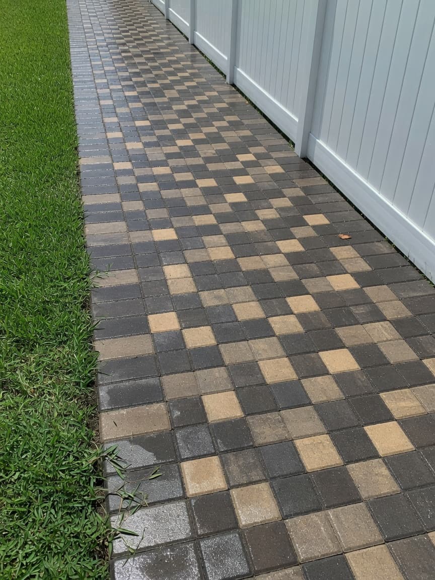 Side walkway after wet-look sealing — rich multi-tone color and soft sheen